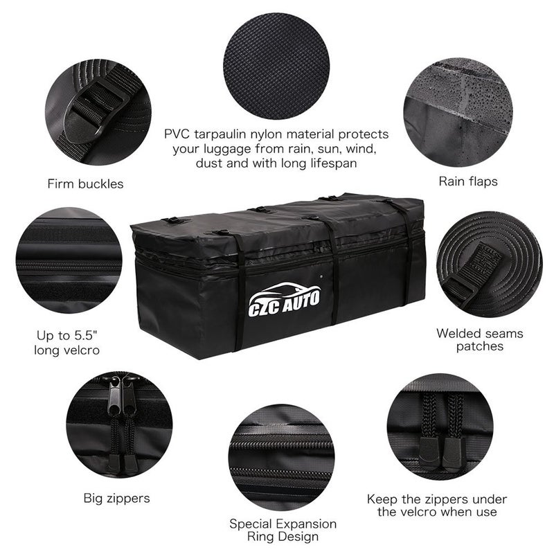 CZC AUTO Expandable Hitch Cargo Carrier Bag 9.5 cu. ft Extends to 11.6 cu. ft, Waterproof/Rainproof/Weatherproof, for Car Truck SUV Vans' Hitch Trays Hitch Baskets, Safe Steady Durable Soft Black - Image 2